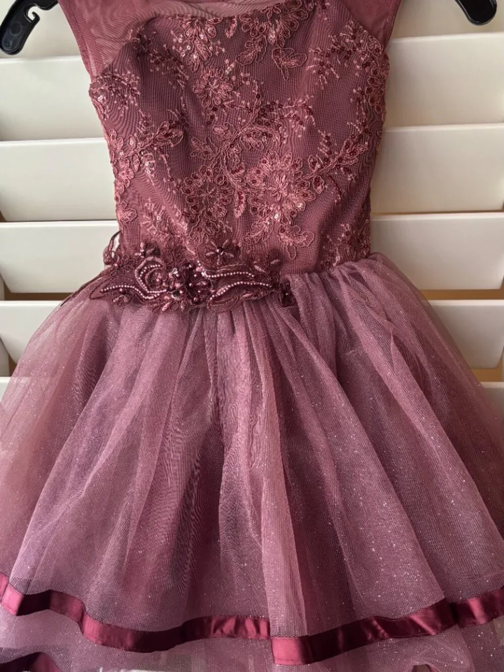 Sequin Lace Dance Costume Tutu Dress Mauve Dusty Rose Girls 5T